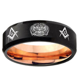 5mm Masonic 32 Design Beveled Edge Rose Gold and Black Tungsten Promise Ring