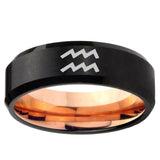 5mm Aquarius Horoscope Beveled Edge Rose Gold and Black Tungsten Mens Ring