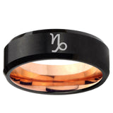 5mm Capricorn Zodiac Beveled Rose Gold and Black Tungsten Ring