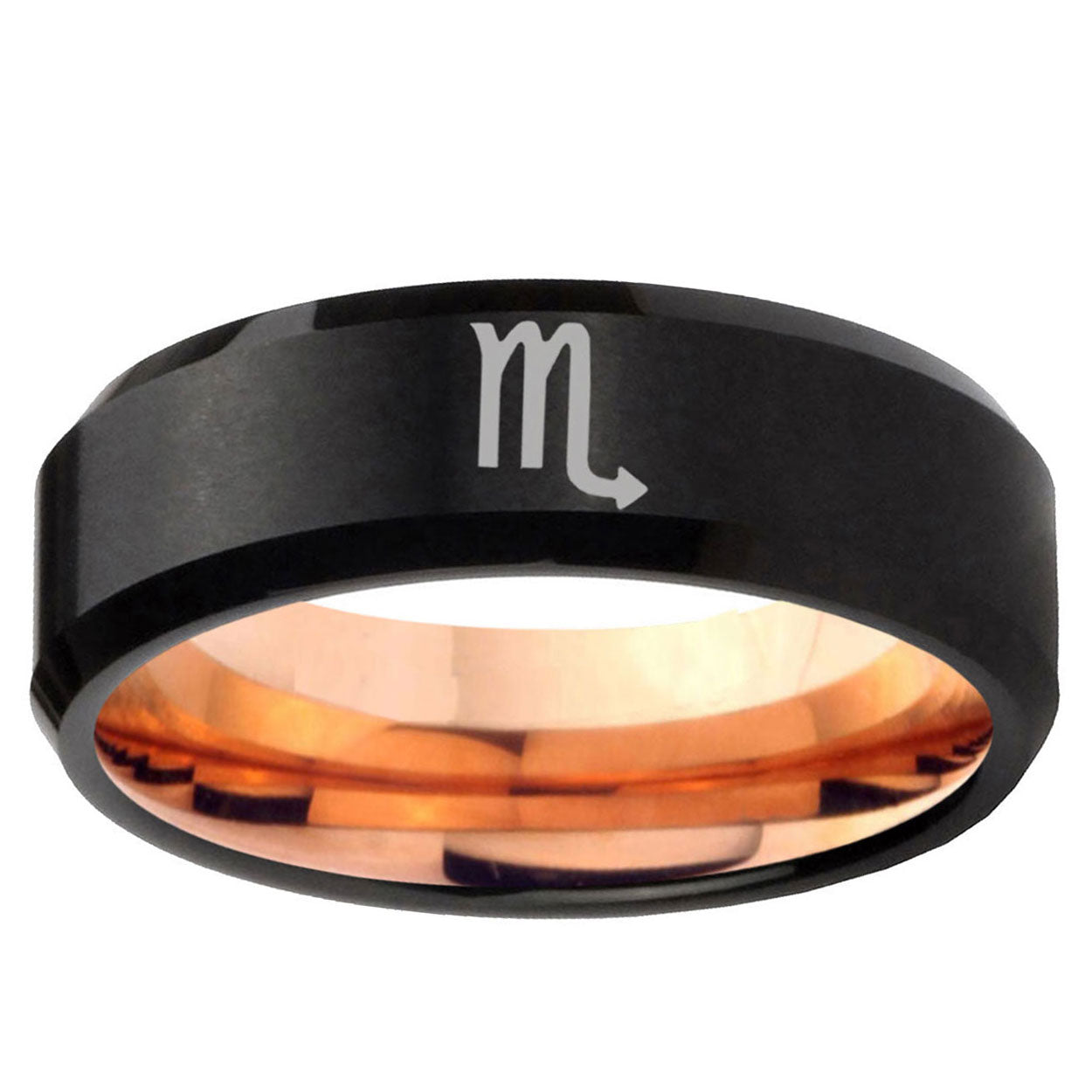 5mm Scorpio Horoscope Two-Tone Beveled Black Rose Gold Tungsten Band