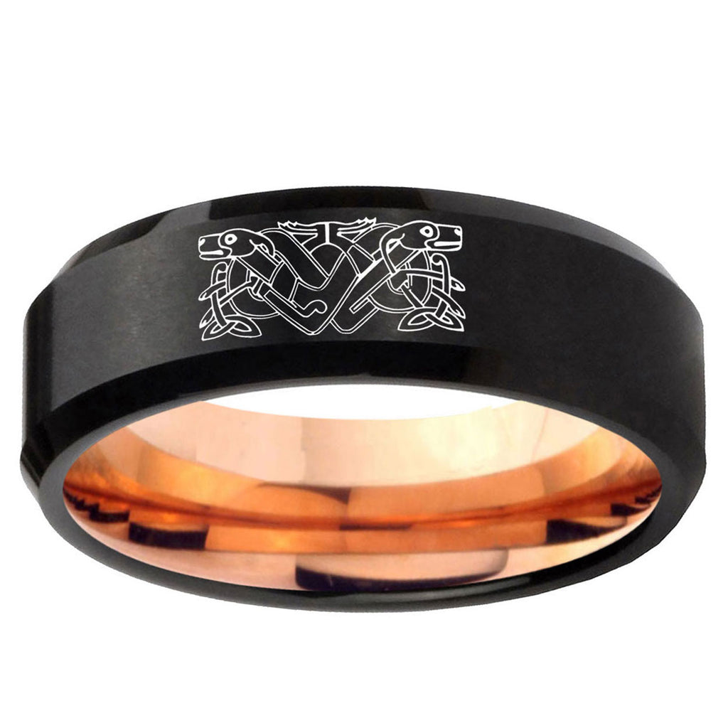 10mm Celtic Dog Bevel Tungsten Rose Gold Mens Wedding Band