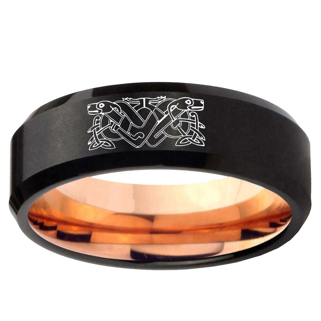 10mm Celtic Dog Bevel Tungsten Rose Gold Mens Wedding Band