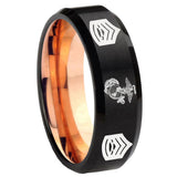 8mm Marine Army Sergeant Beveled Edge Rose Gold and Black Tungsten Men Bands Ring