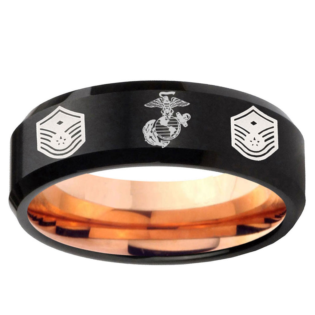 5mm Marine Chief Master Sergeant Two-Tone Beveled Black Rose Gold Tungsten Band