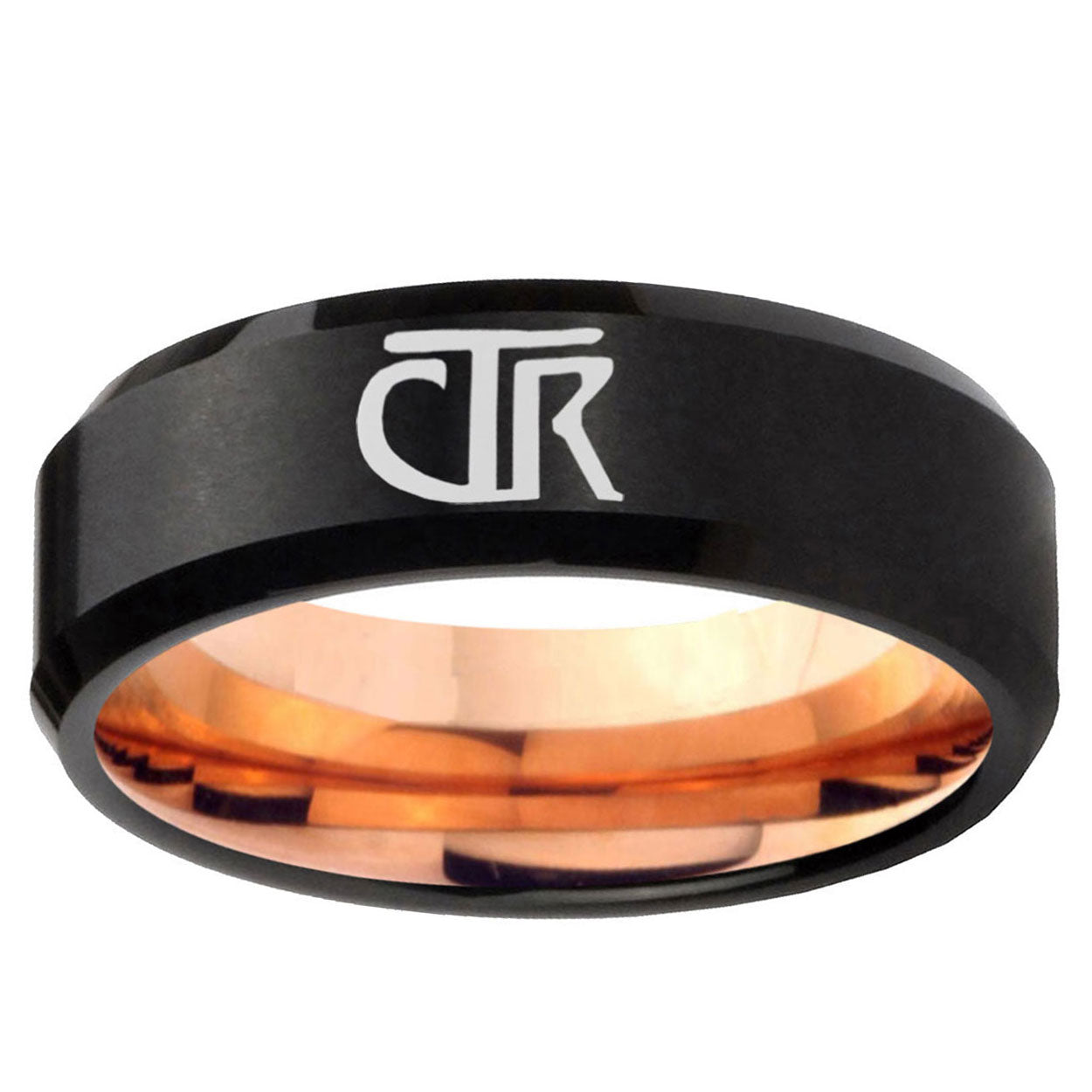 5MM CTR Beveled Rose Gold Black Tungsten Mens Wedding Rings