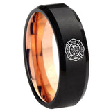 10mm Fire Department Bevel Tungsten Carbide Rose Gold Promise Ring