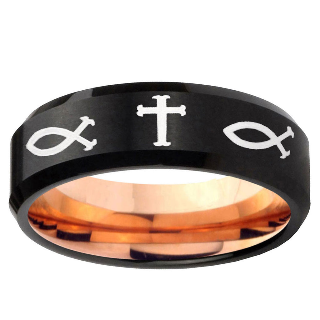 5mm God Is Love Two-Tone Beveled Black Rose Gold Tungsten Band