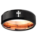 5, 8mm Flat Christian Cross Bevel Tungsten Carbide Rose Gold Men's Ring