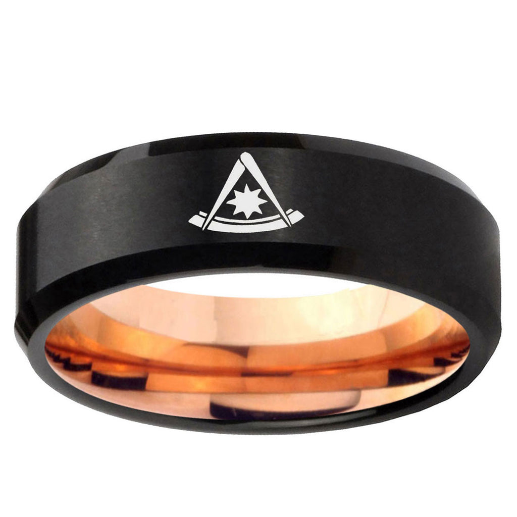 5mm Peaster Master Masonic Two-Tone Beveled Black Rose Gold Tungsten Band