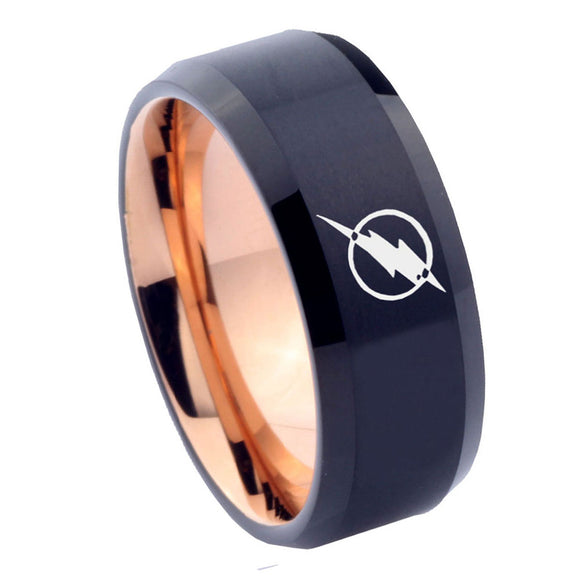 8mm Flash Beveled Edge Rose Gold Black Man Bands Wedding