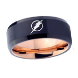 5, 8mm Flash Beveled Edge Rose Gold Black Man Bands Wedding