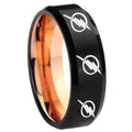 8mm Multiple Flash Two-Tone Beveled Black Rose Gold Tungsten Band