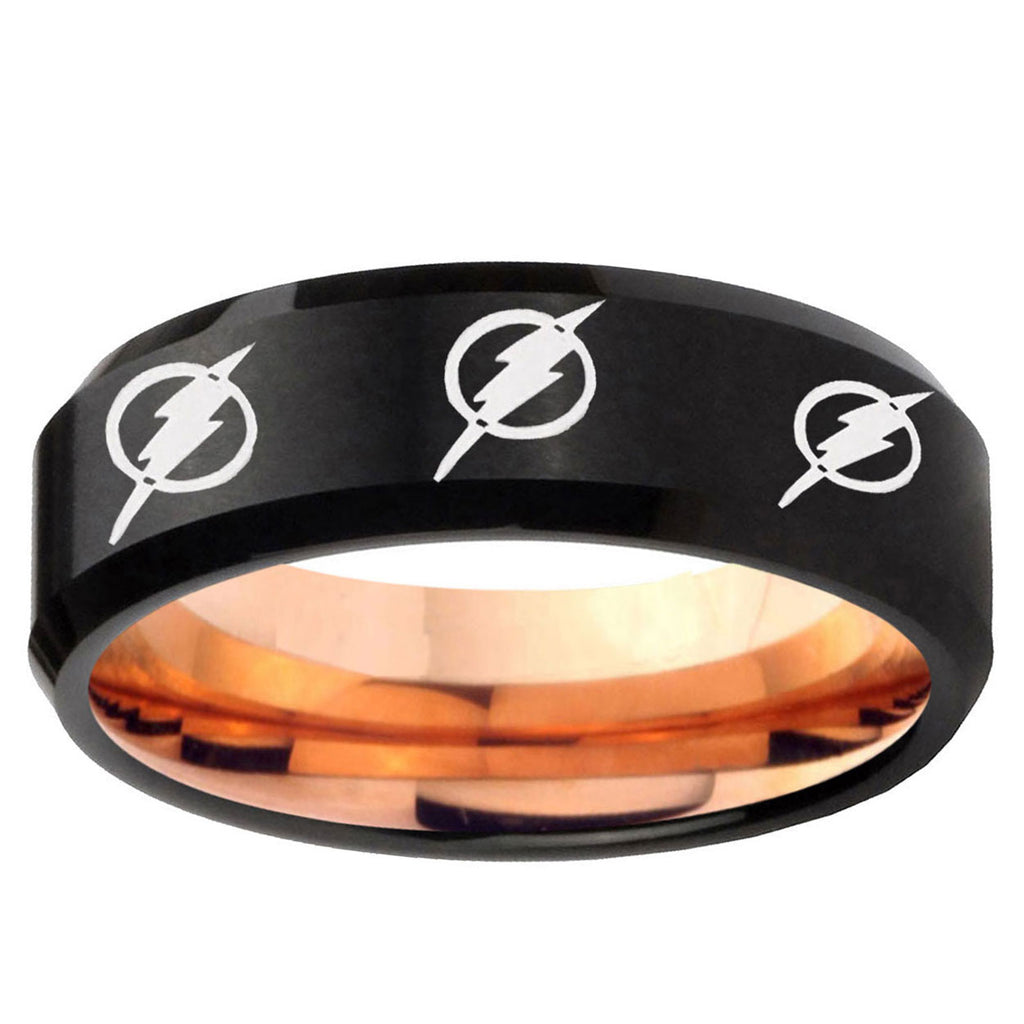 5mm Multiple Flash Two-Tone Beveled Black Rose Gold Tungsten Band
