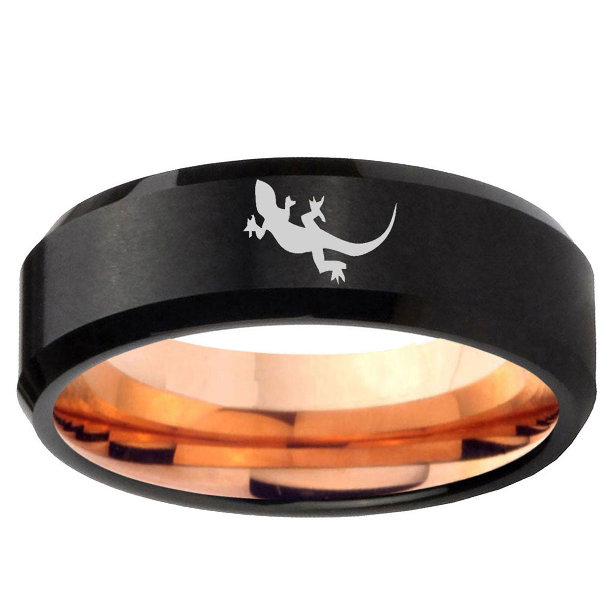 5mm Lizard Two-Tone Beveled Black Rose Gold Tungsten Band