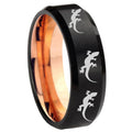 8mm Multiple Lizard Two-Tone Beveled Black Rose Gold Tungsten Band