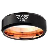 5mm Zelda Skyward Sword Beveled Edge Rose Gold and Black Tungsten Bands Ring