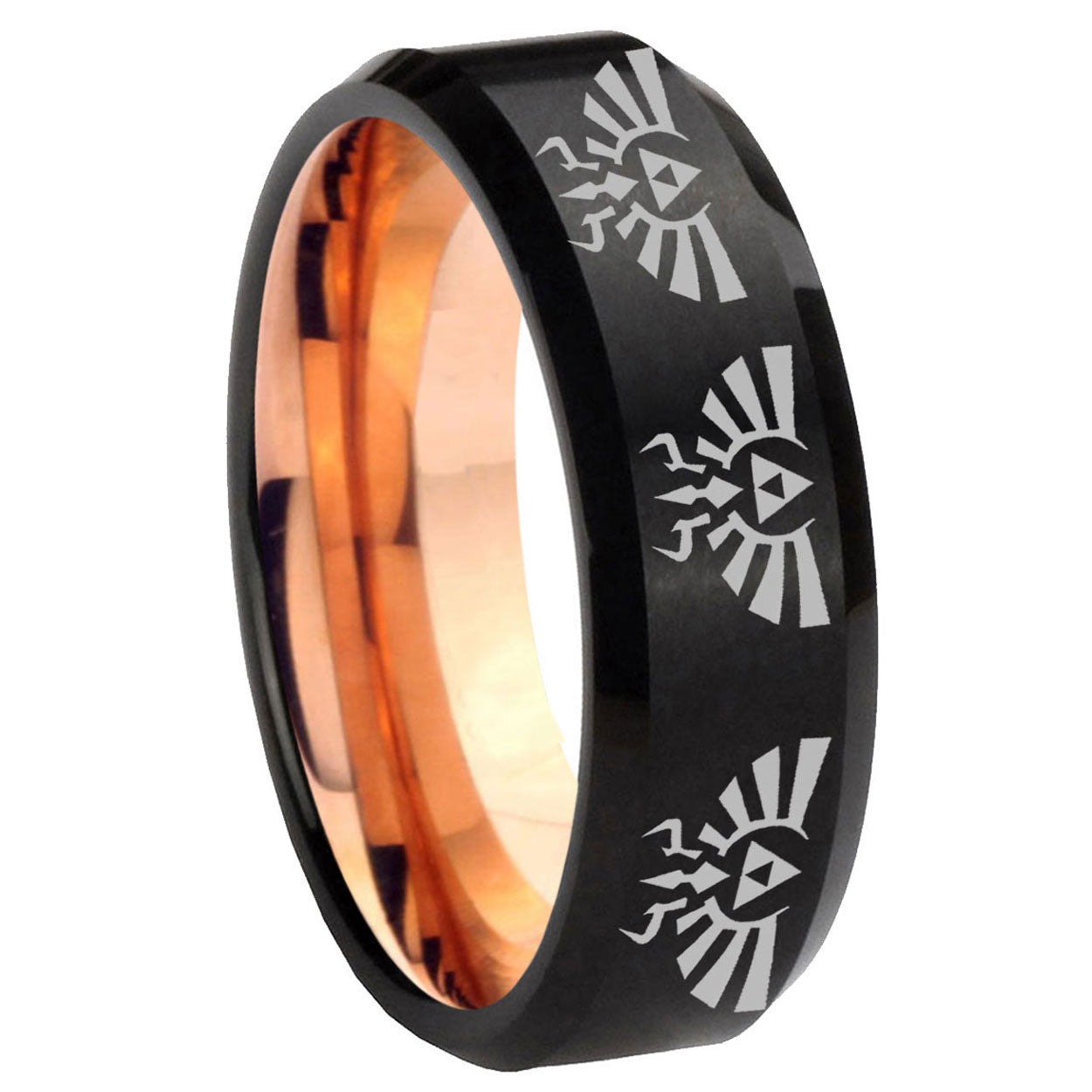 8mm Multi Zelda Skyward Two-Tone Beveled Black Rose Gold Tungsten Band