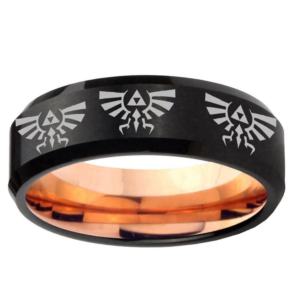5mm Multi Zelda Skyward Two-Tone Beveled Black Rose Gold Tungsten Band