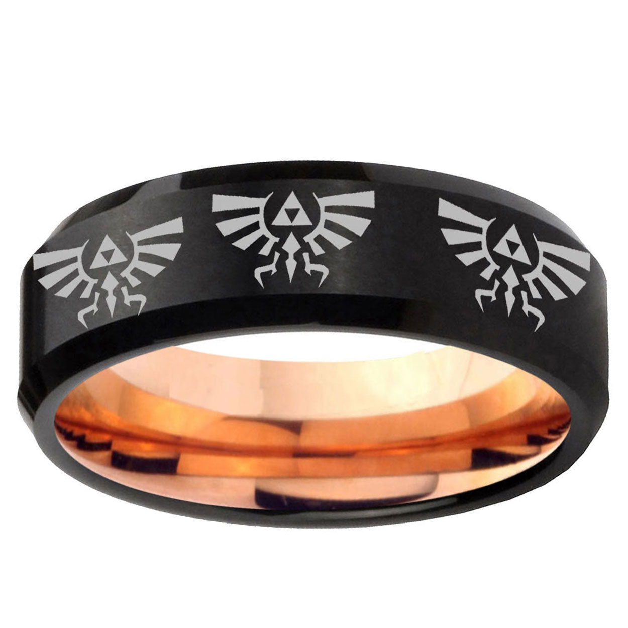 5mm Multi Zelda Skyward Two-Tone Beveled Black Rose Gold Tungsten Band
