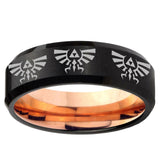 5mm Multiple Zelda Skyward Sword Beveled Rose Gold and Black Tungsten Mens Ring