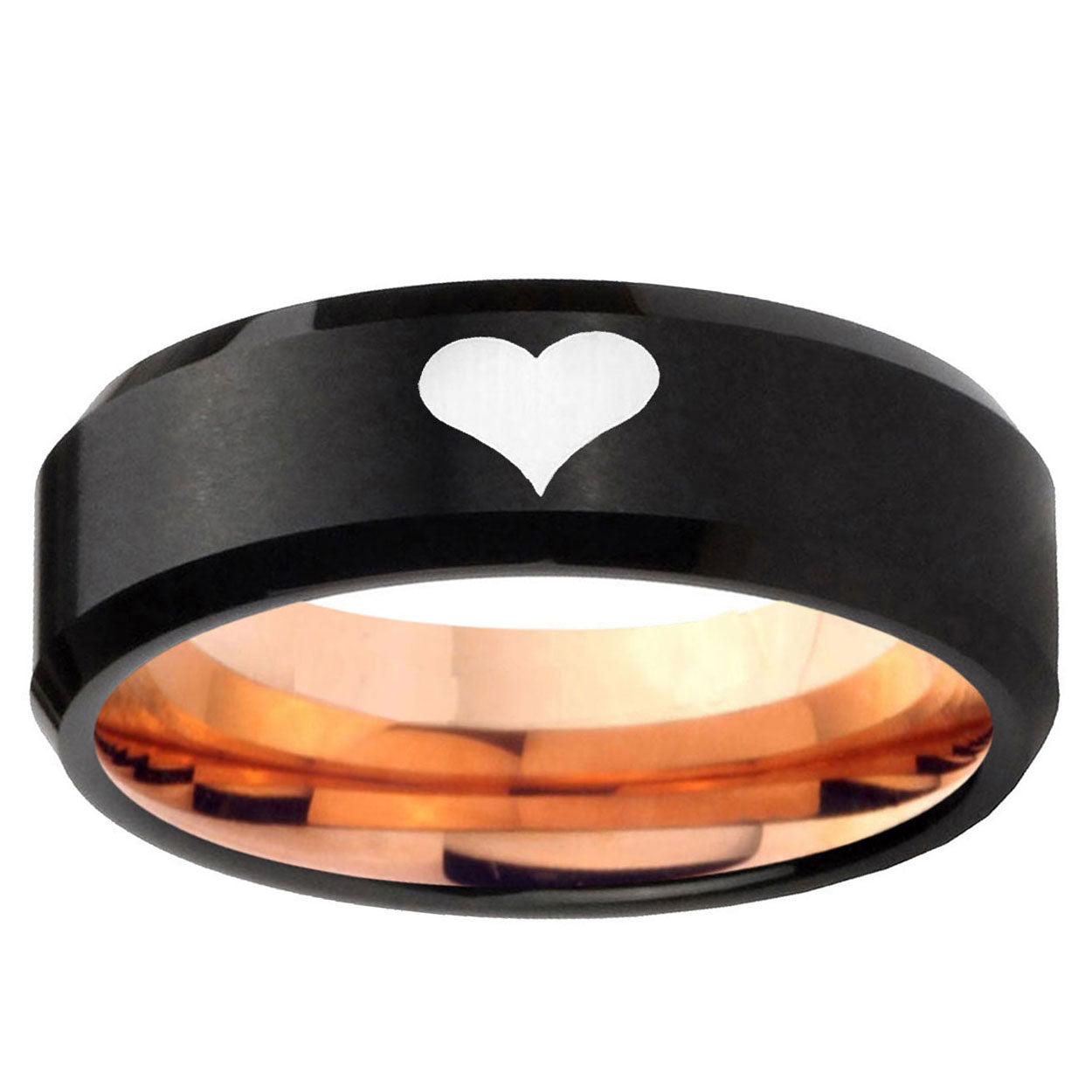 5mm Heart Two-Tone Beveled Black Rose Gold Tungsten Band
