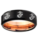 5mm Multiple Marine Beveled Rose Gold and Black Tungsten Ring