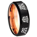 8mm Autobot Decepticon Two-Tone Beveled Black Rose Gold Tungsten Band