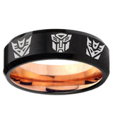 5mm Transformers Autobot Decepticon Beveled Edge Rose Gold and Black Tungsten Mens Ring
