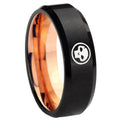 8mm Skull Symbol Two-Tone Beveled Black Rose Gold Tungsten Band