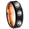 8mm Multi Skull Symbol Two-Tone Beveled Black Rose Gold Tungsten Band