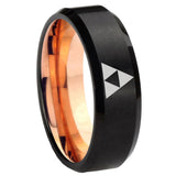8mm Zelda Triforce Beveled Edge Rose Gold and Black Tungsten Rings for Men