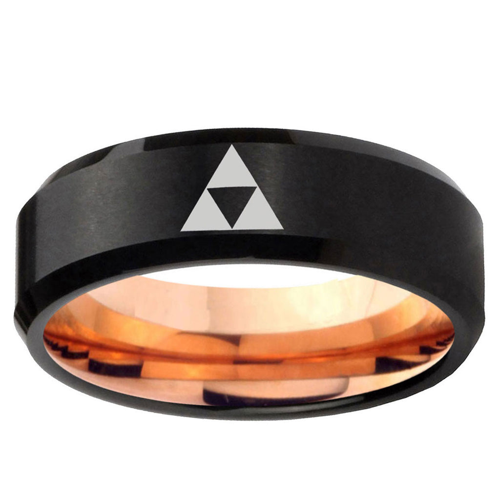 5mm Zelda Triforce Two-Tone Beveled Black Rose Gold Tungsten Band