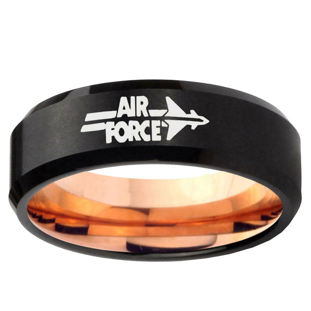 5mm Air Force Two-Tone Beveled Black Rose Gold Tungsten Band