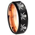8mm Multi Skull Pirate Two-Tone Beveled Black Rose Gold Tungsten Band