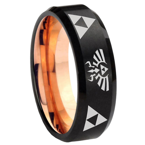 10mm Legend of Zelda Bevel Tungsten Rose Gold Mens Wedding Band