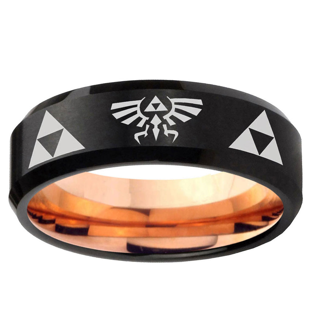 5mm Legend of Zelda Two-Tone Beveled Black Rose Gold Tungsten Band