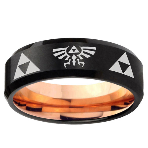 10mm Legend of Zelda Bevel Tungsten Rose Gold Mens Wedding Band