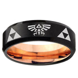 10mm Legend of Zelda Bevel Tungsten Rose Gold Mens Wedding Band