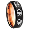 8mm Multiple CTR Two-Tone Beveled Black Rose Gold Tungsten Band