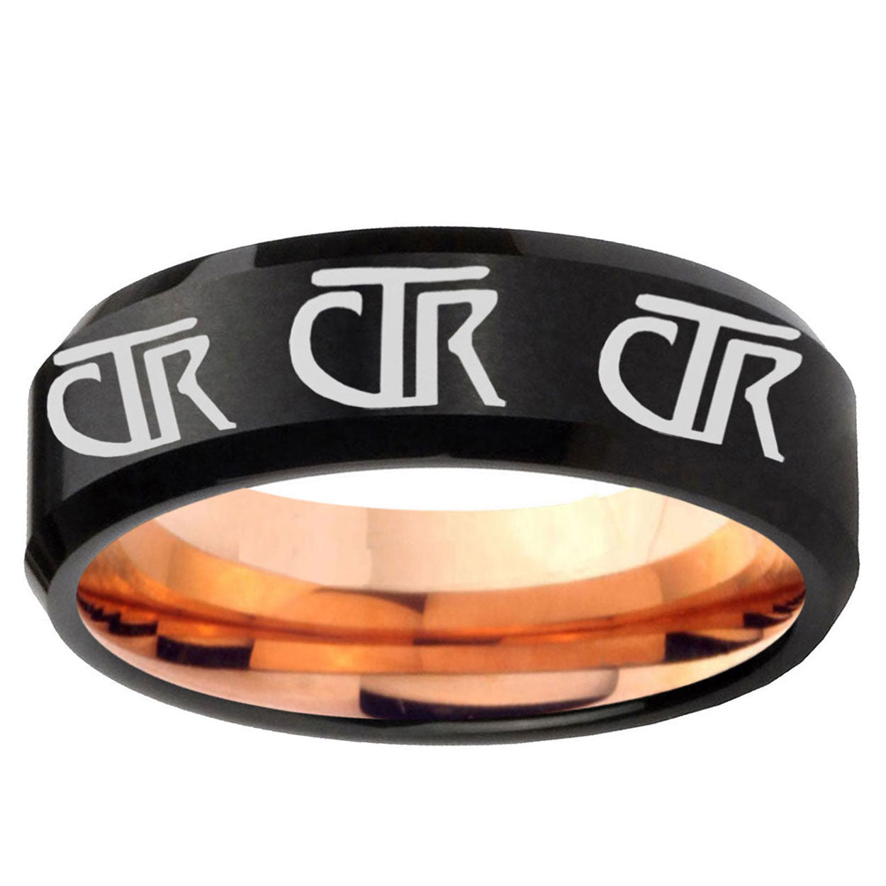 5mm Multiple CTR Two-Tone Beveled Black Rose Gold Tungsten Band