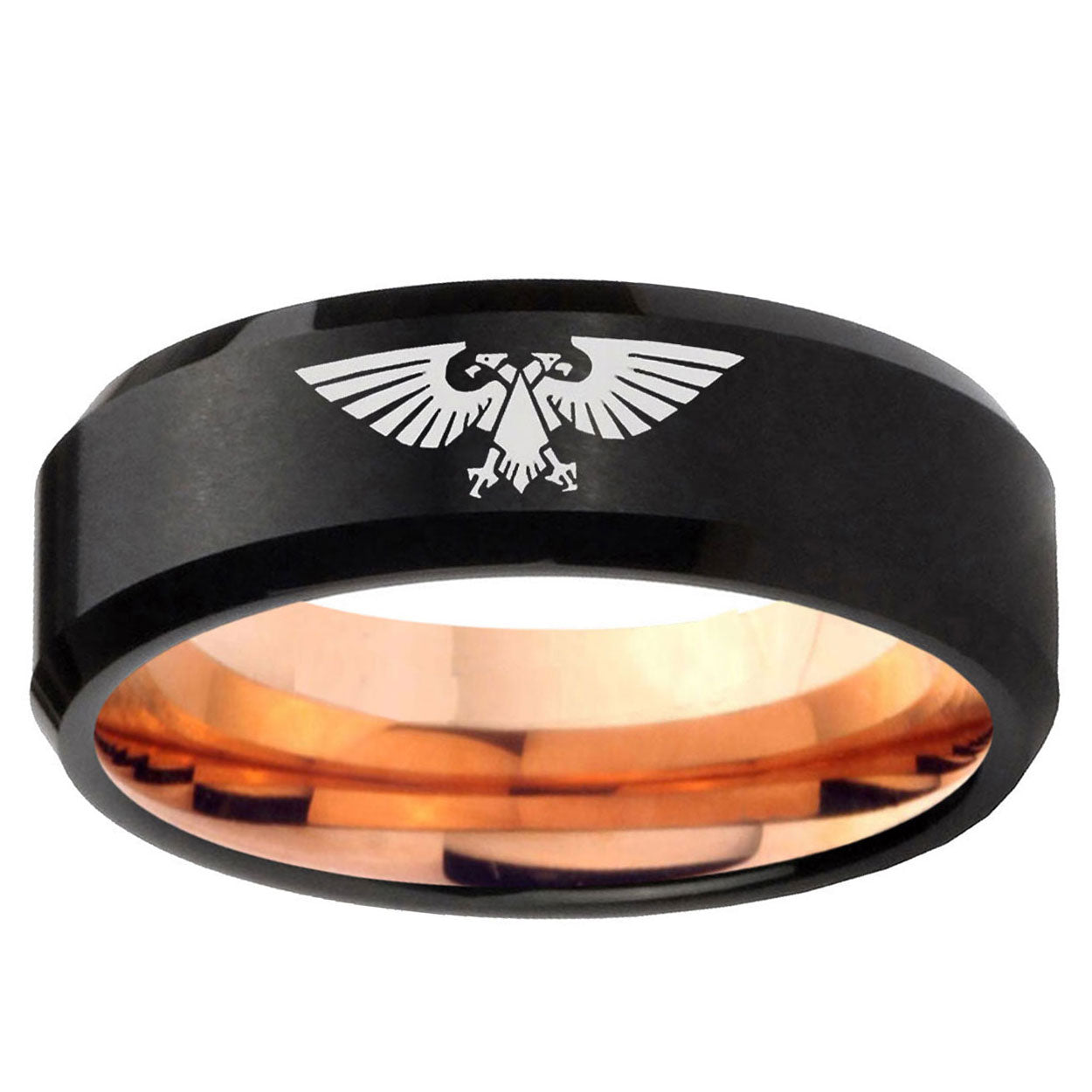 5mm Aquila Two-Tone Beveled Black Rose Gold Tungsten Band