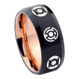 8mm Blue Green Lantern Beveled Edge Rose Gold Black Casual Rings