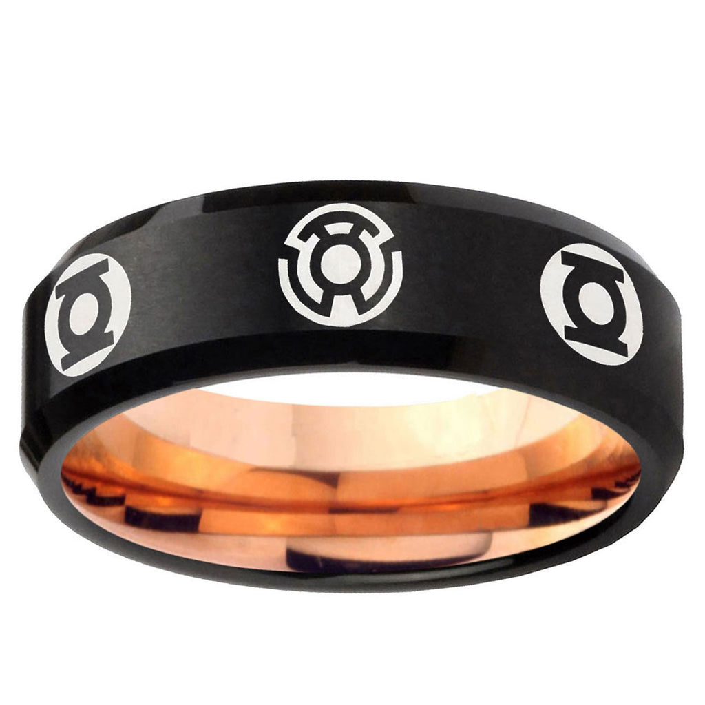 5mm Blue Green Lantern Two-Tone Beveled Black Rose Gold Tungsten Band