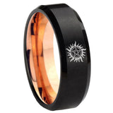 8mm Supernatural Beveled Edge Rose Gold Black Wedding Bands Men