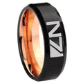 8mm N7 Design Two-Tone Beveled Black Rose Gold Tungsten Band
