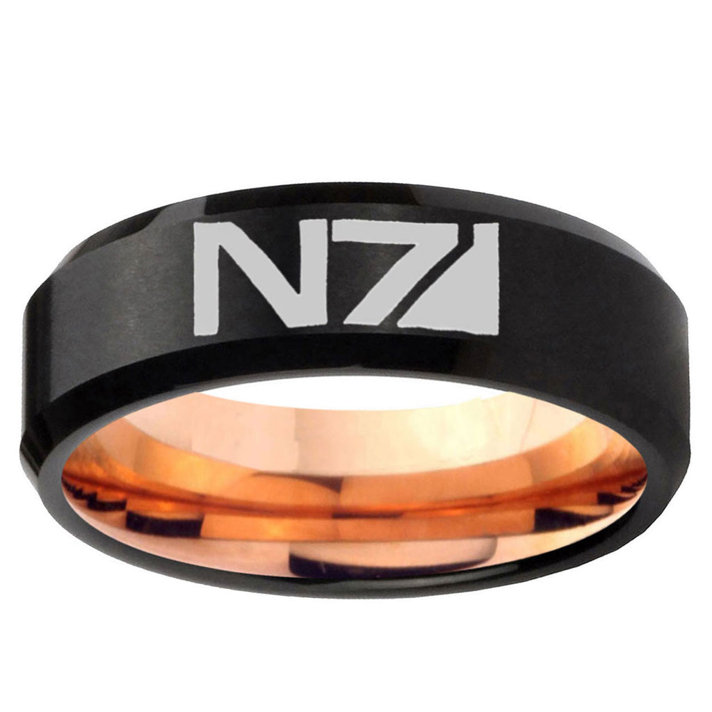 5mm N7 Design Two-Tone Beveled Black Rose Gold Tungsten Band