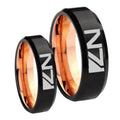 N7 Designs Bevel Rose Gold Tungsten Bridal Set Rings