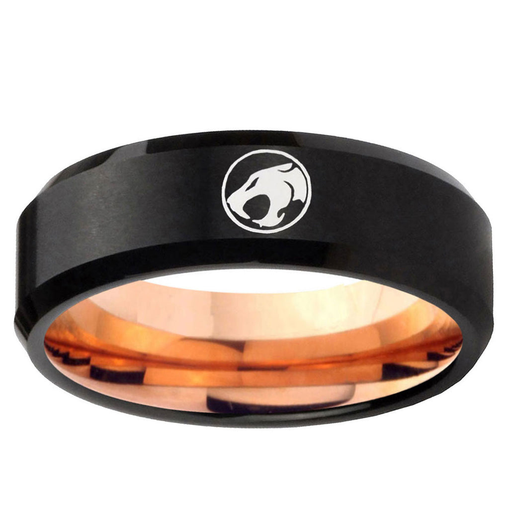 5mm Thundercat Two-Tone Beveled Black Rose Gold Tungsten Band