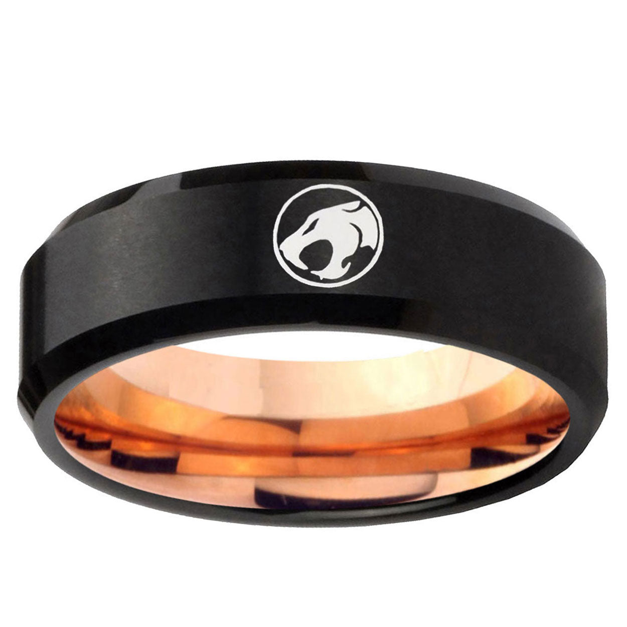 5mm Thundercat Two-Tone Beveled Black Rose Gold Tungsten Band