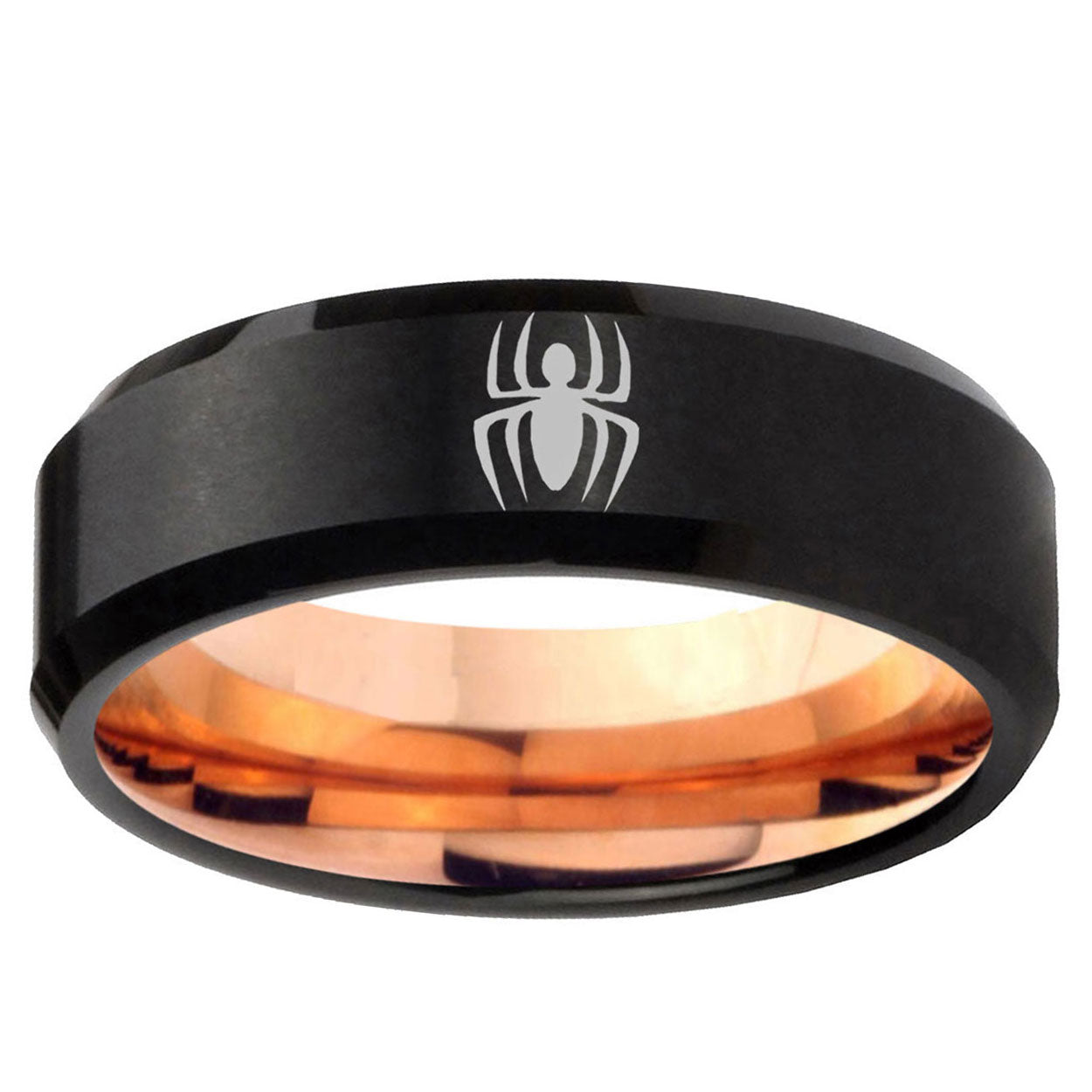5MM Spiderman Beveled Rose Gold Black Tungsten Wedding Band